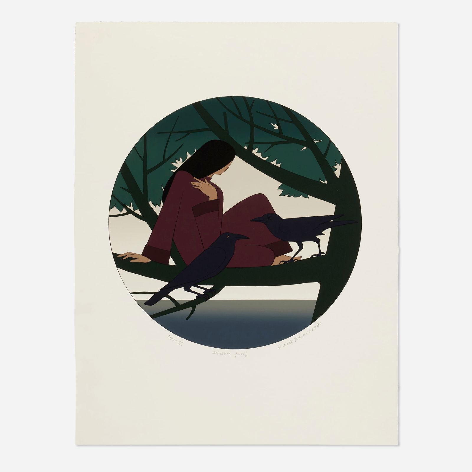 Will Barnet, Circe II: Will Barnet Circe II 1980screenprint in colors image: 18 dia in (46 cm) sheet: 30 h × 22.875 w in (76 × 58 cm) Signed, titled, dated and numbered to lower edge ‘Circe I