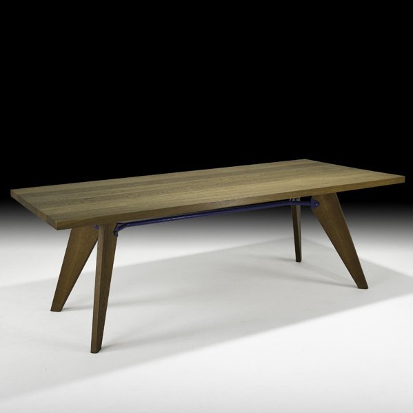 JEAN PROUVE Oak dining table: JEAN PROUVE; ATELIERS JEAN PROUVE; Dining table, France, 1940s; Enameled steel, white oak; Unmarked; 29" x 84" x 39 1/2" Provenance: Private collection, New York; Literature: Sulzer, Jean Prouve: Comp
