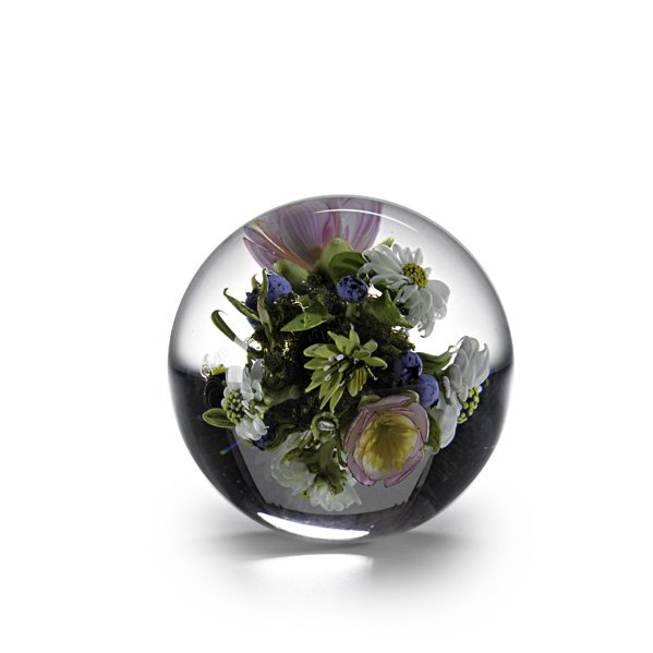 PAUL STANKARD Glass orb with flowers: PAUL STANKARD (b. 1943); Orb with flowers, Millville, NJ; Lamp-worked glass; Unmarked; 4" dia.