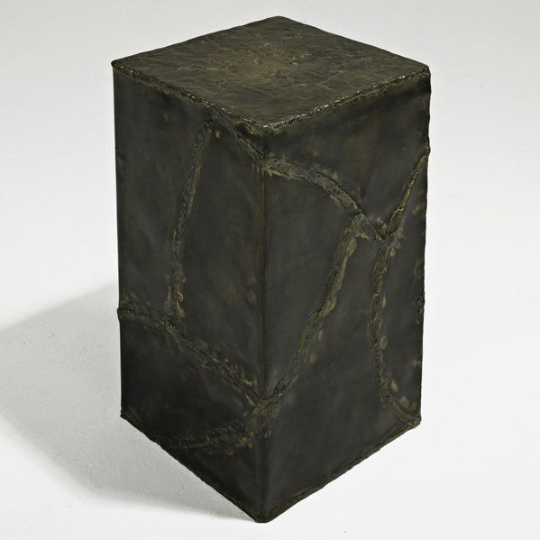 SILAS SEANDEL Side table: SILAS SEANDEL; Side table, New York, 1980s; Patinated, welded, and textured bronze; Signed; 23" x 13" sq. Provenance: Purchased directly from the artist by consignor