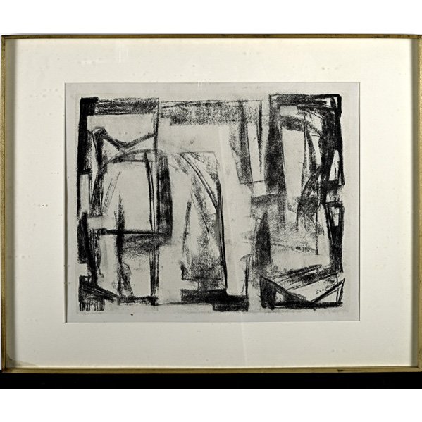LUDWIG R. SANDER (1906-1975) Charcoal on paper: LUDWIG R. SANDER (1906-1975); Untitled charcoal drawing on paper, New York, 1950s; Framed and matted; Signed in image, LSE # 50-44 penciled to one corner; Sight: 17" x 21"