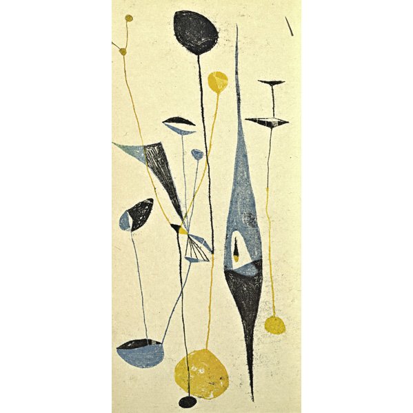 HARRY BERTOIA Two untitled monoprints: HARRY BERTOIA; Two untitled monoprints on rice paper, Pennsylvania; Unmarked; Sheet, larger: 5 3/4" x 13"