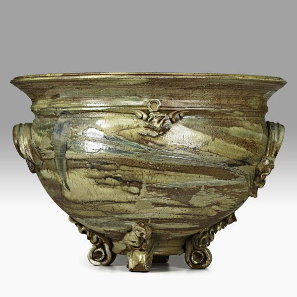 DON REITZ (b. 1929) Monumental planter: DON REITZ (b. 1929); Monumental glazed stoneware planter, Madison, WI; Signed; 16 1/2" x 24"