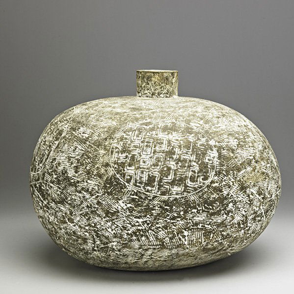 CLAUDE CONOVER (1907-1994) Vessel: CLAUDE CONOVER (1907-1994); Large glazed ceramic vessel, "Naab," Ohio, 1970s; Signed and titled; 13" x 15"