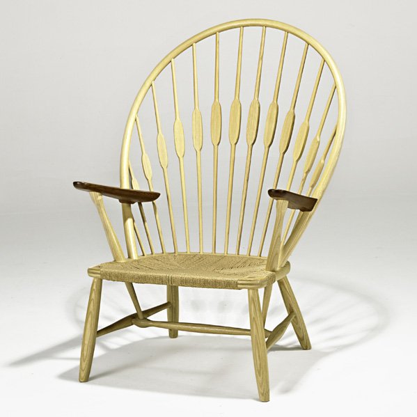 HANS WEGNER Peacock chair: HANS WEGNER; JOHANNES HANSEN; Peacock chair, Denmark, 1960s; Ash, teak, rush; Branded mark; 42" x 31" x 30"