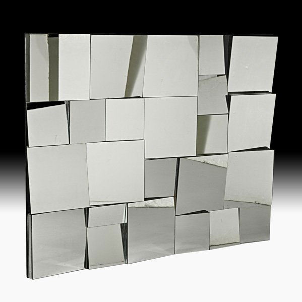 NEAL SMALL Slopes mirror: NEAL SMALL; Slopes mirror, USA, 1970s; Mirrored glass on wood; Unmarked; 44 1/2" x 56 1/2"