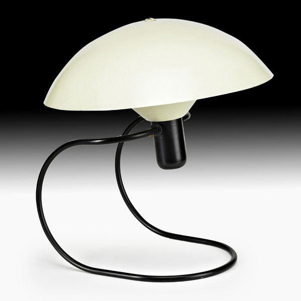 GRETA VON NESSEN Anywhere lamp: GRETA VON NESSEN; NESSEN; Anywhere lamp, USA, 1950s; Enameled aluminum and metal, bakelite; Unmarked; 13" x 15 1/2" dia.