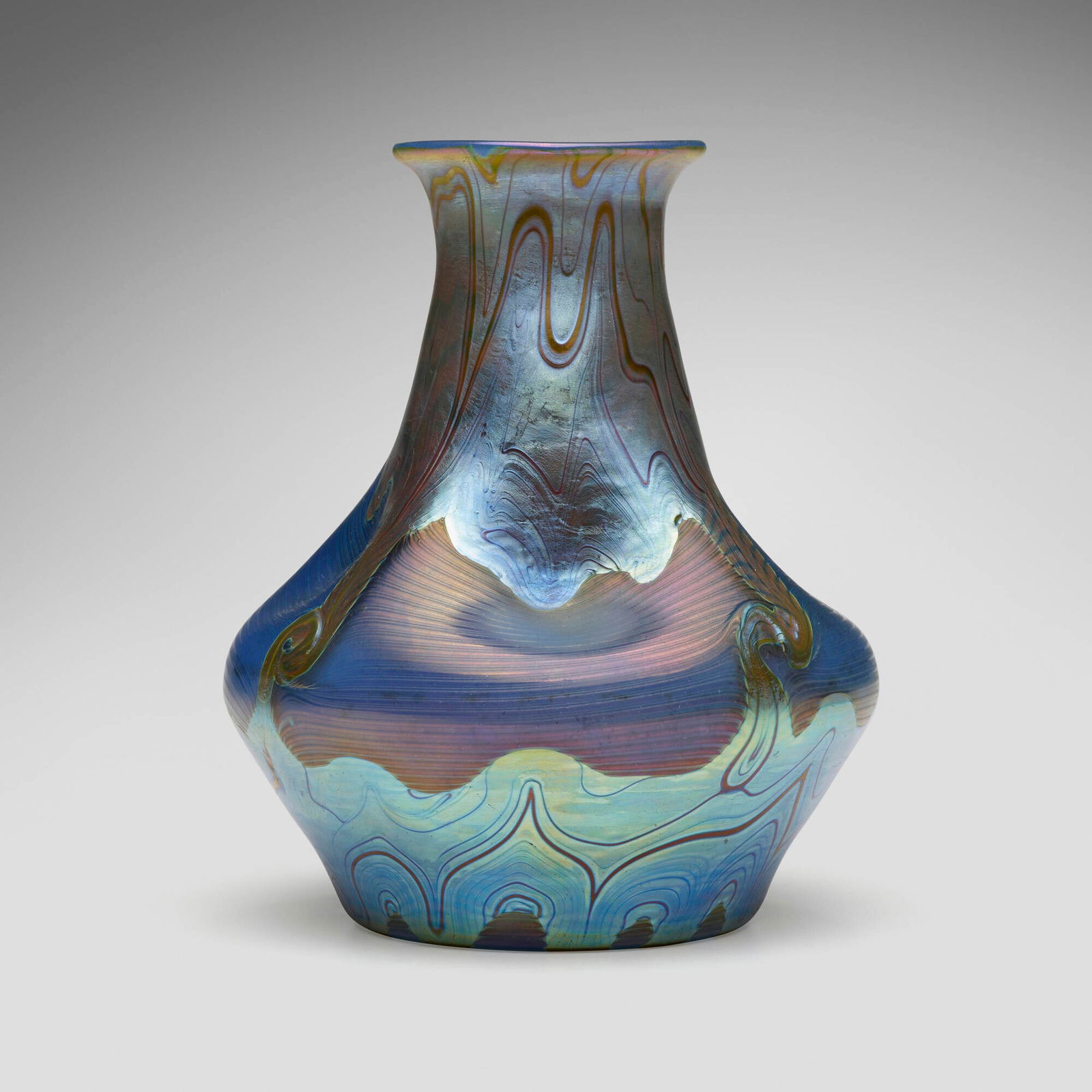 Loetz, Phanomen vase (Gre 29): Loetz Phanomen vase (Gre 29) Austria, c. 1900hand-blown glass 6.25 h x 5 dia in (16 x 13 cm) Etched manufacturer's mark to underside 'Loetz Austria'. Provenance: Privat
