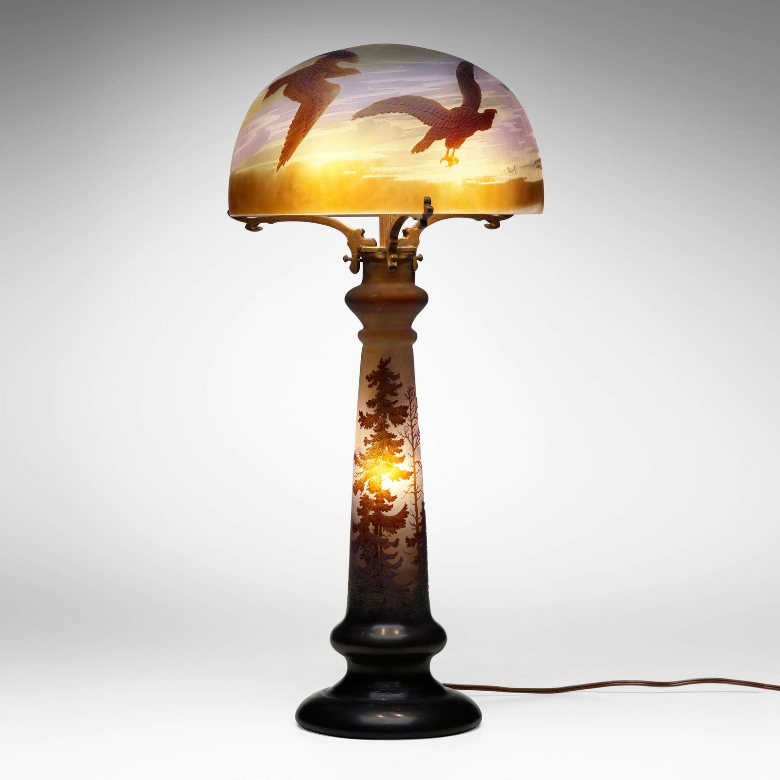 Galle, Rare Paysage Vosges table lamp with eagles (1 of 8)