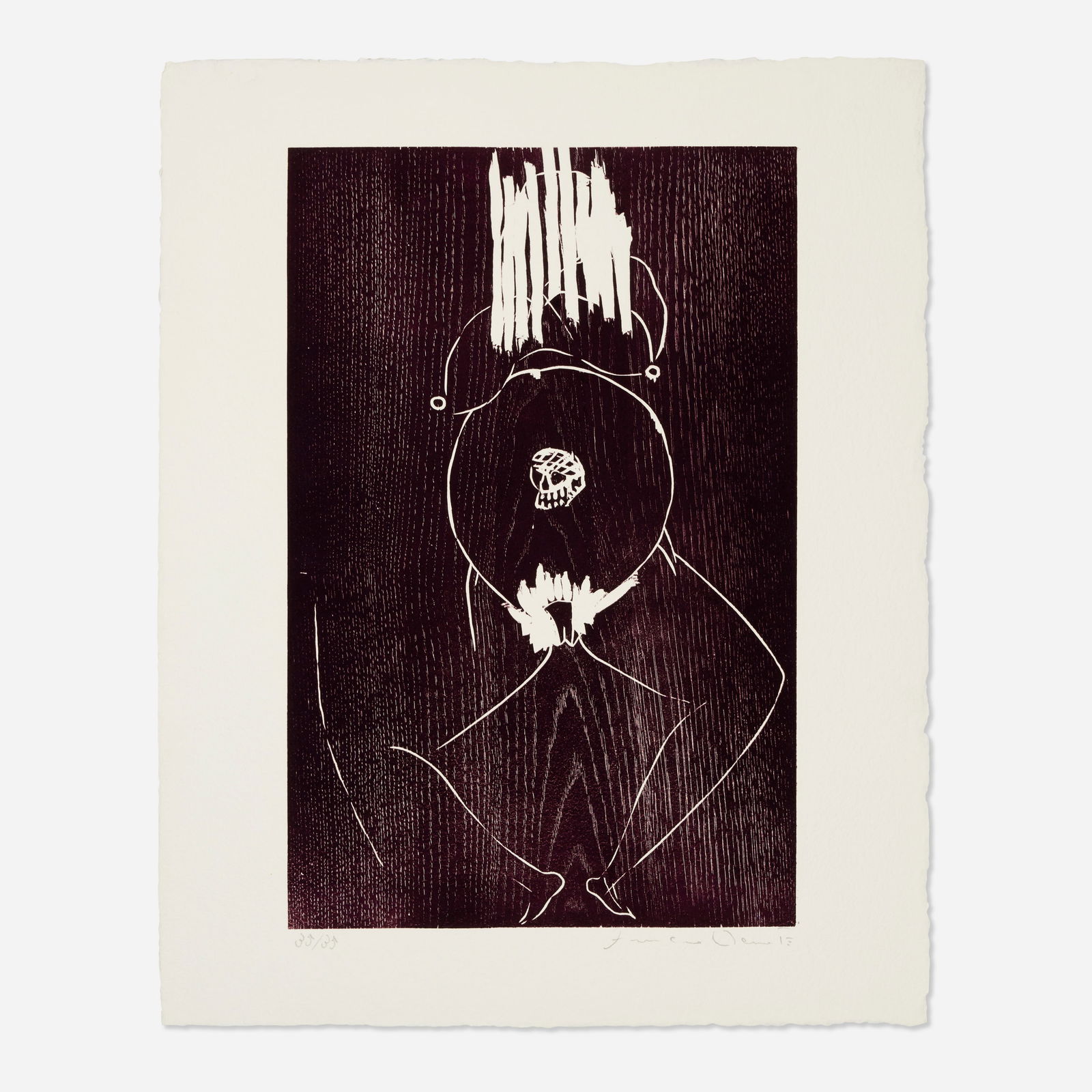 Francesco Clemente, Untitled (from the Febbre Alta portfolio): Francesco Clemente Untitled (from the Febbre Alta portfolio) 1982wood etching on handmade Lafranca image: 21.625 h × 14 w in (55 × 36 cm) sheet: 26.875 h × 21.25 w in (68 &tim