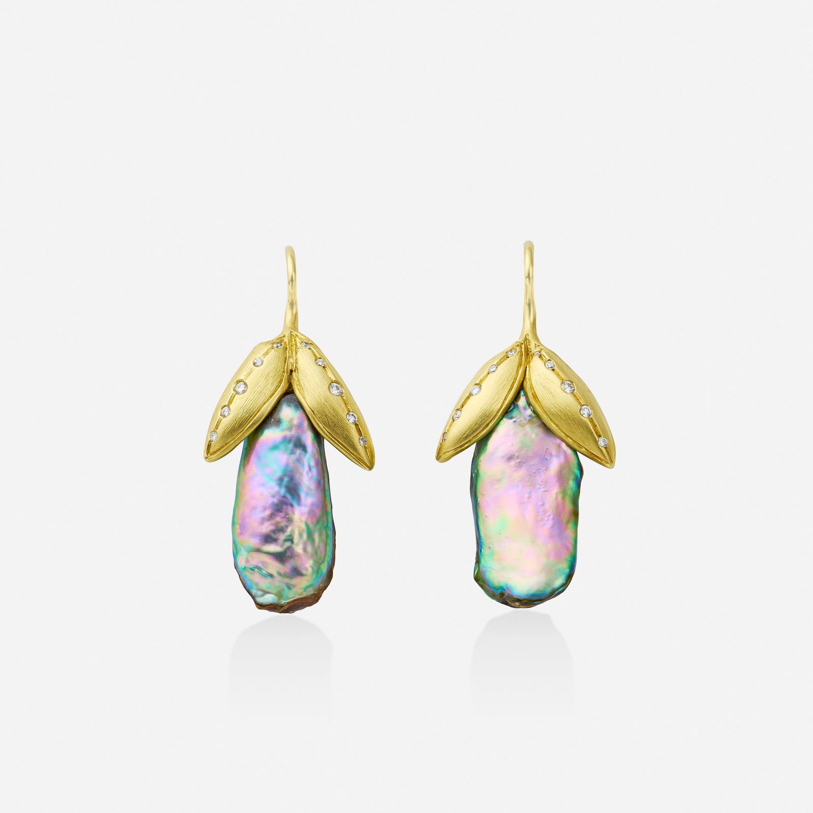 Abalone shell, diamond, and gold earrings (1 of 2)