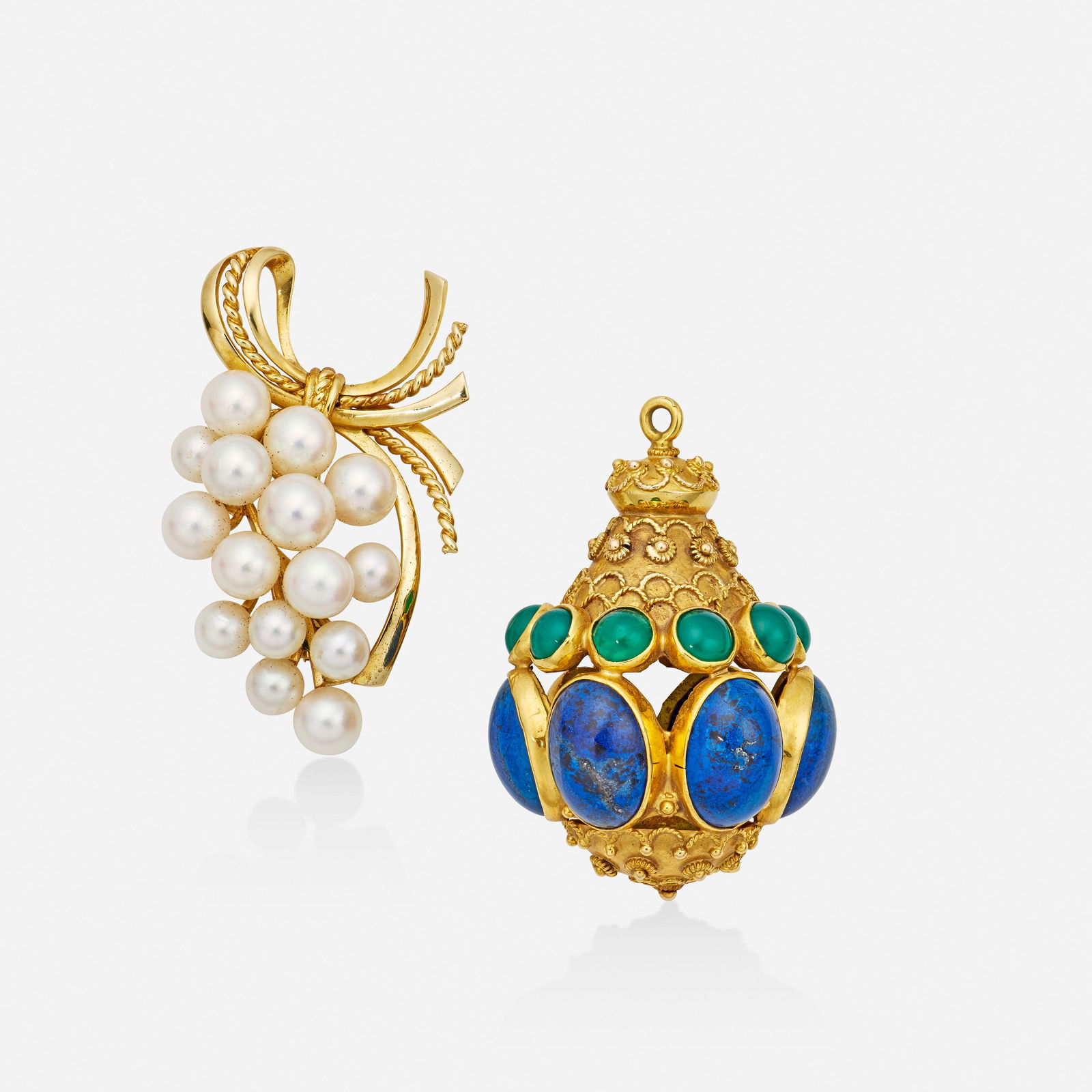 Mikimoto, Cultured pearl brooch with gem-set pendant (1 of 3)