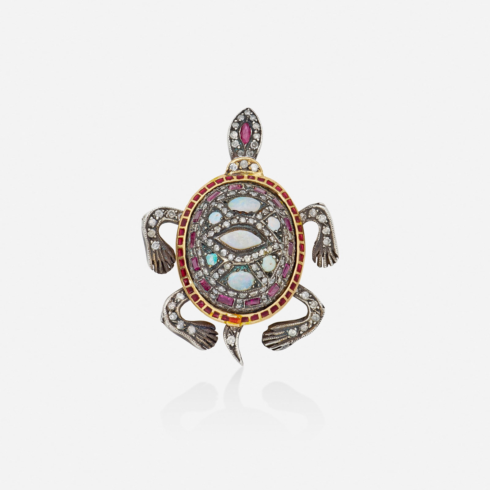 Opal, ruby, and diamond turtle pendant brooch (1 of 2)