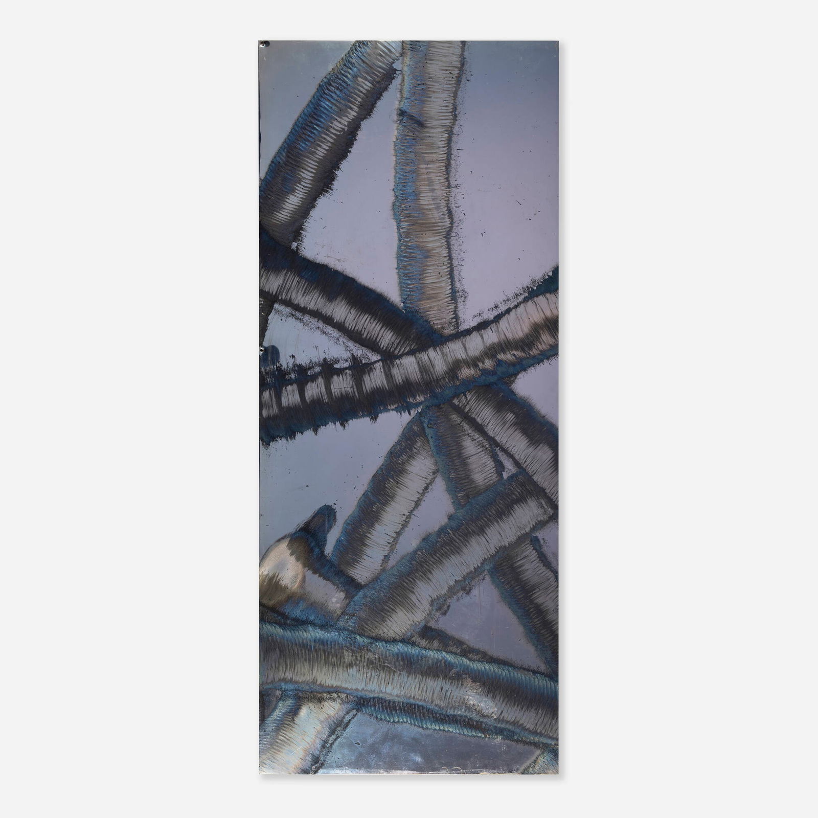 Aaron Young, Skid Mark (Black Nickel): Aaron Young Skid Mark (Black Nickel) 2010mixed media, burnt rubber and motor oil on brass panel plated with black nickel 48.125 h x 19.625 w in (122 x 50 cm) Provenance: Borto