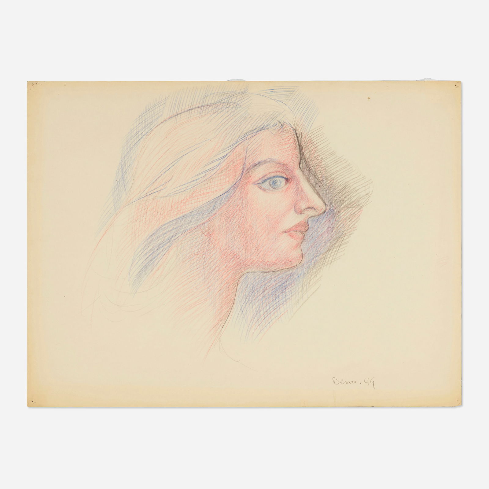 Ben Benn, Portrait of a Woman: Ben Benn Portrait of a Woman 1949colored pencil on paper 19 h × 25 w in (48 × 63 cm) Signed and dated to lower right ‘Benn 49’. This work will sh