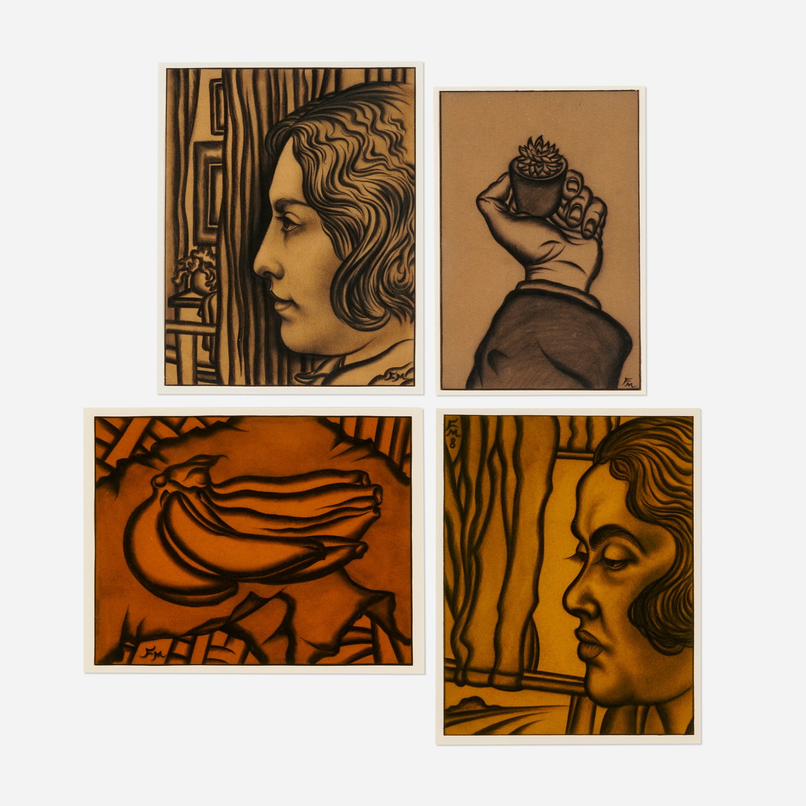 Miklos Farkashazy, Four works: Miklos Farkashazy Four works Hungary charcoal on velvet paper smallest: 11.875 h × 8 w in (30 × 20 cm) largest: 9.875 h × 12.625 w in (25 × 32 cm) Signed to each w