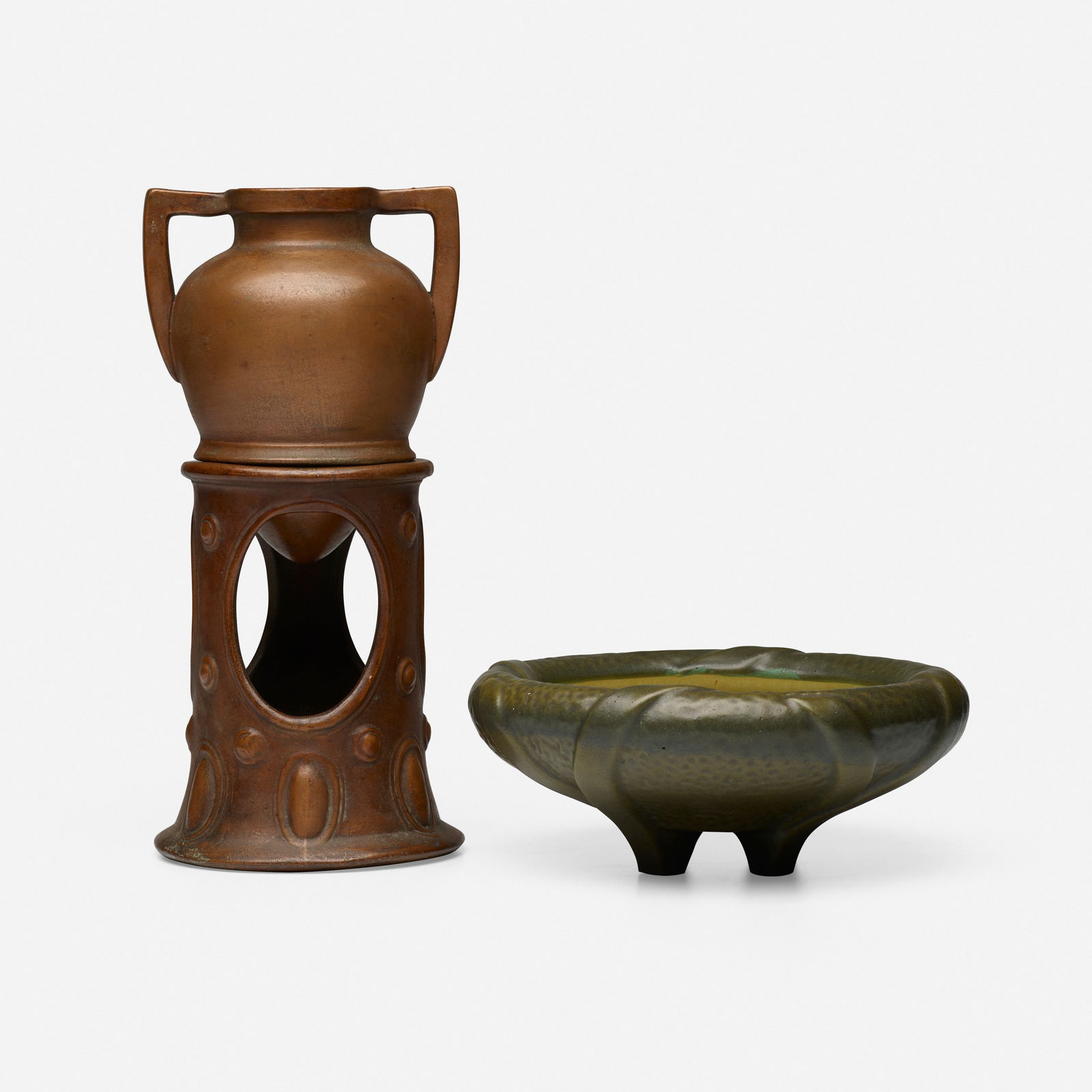 Fulper Pottery and Clewell Pottery, Bowl and urn on stand (1 of 5)