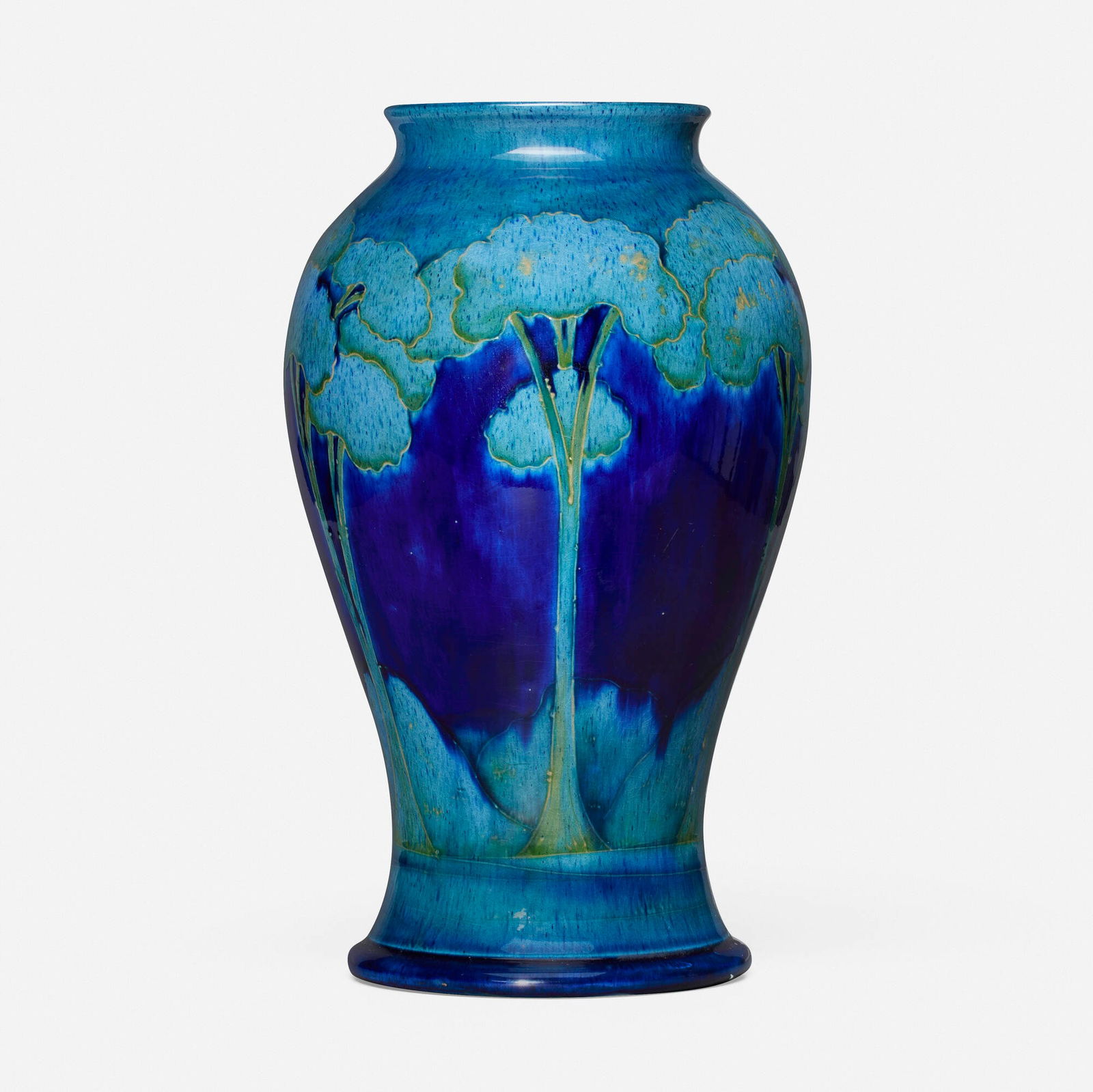 Moorcroft Pottery, Tall Moonlit Blue vase: Moorcroft Pottery Tall Moonlit Blue vase England, c. 1930glazed earthenware 14.5 h x 9 dia in (37 x 23 cm) Impressed manufacturer's mark to underside 'Moorcroft' with painted green signature '