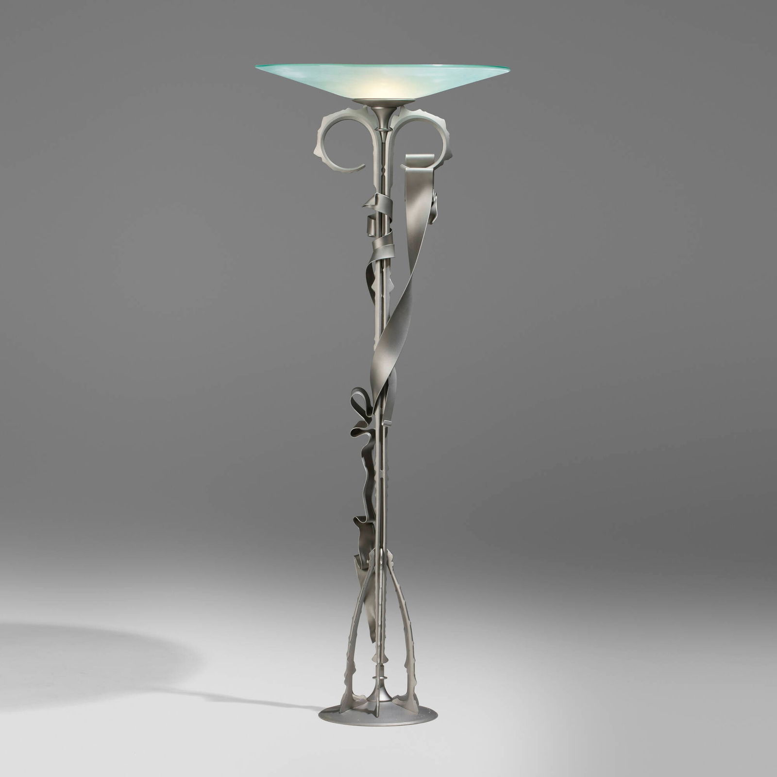 Albert Paley, Millennium floor lamp: Albert Paley Millennium floor lamp USA, 1999forged, fabricated, and painted steel, frosted glass 75 h x 29 dia in (190 x 74 cm) Impressed signature and date to base '? Albert Paley 1999'. This