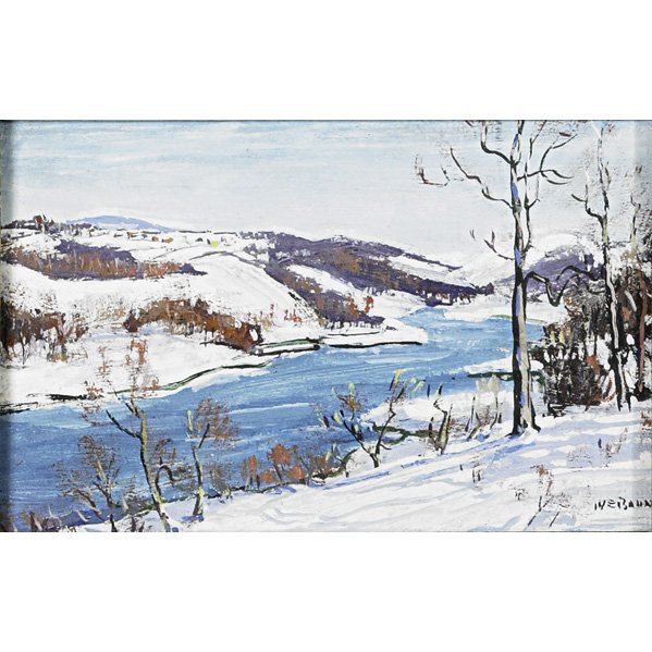 Walter Emerson Baum (American, 1884 - 1956): Untitled (Snow Scene); Oil on board (framed); Signed; 4" x 6"; Provenance: Private Collection, New Jersey