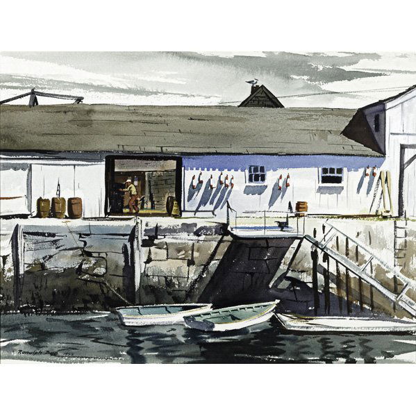 Ranulph Bye (American, 1916 - 2003): The Landing, 1952; Watercolor on paper (framed); Signed and dated; 20 3/4" x 27 3/4" (sight); Provenance: The Coryell Gallery, Lambertville, NJ (label on verso); Private Collection, Pennsylvania