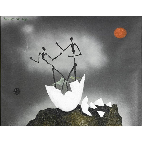 Buu Chi (Vietnamese, b. 1948): Bursting for Life, 1997; Oil on canvas mounted on board (framed); Signed and dated; 31" x 39"; Provenance: Private Collection, New Jersey