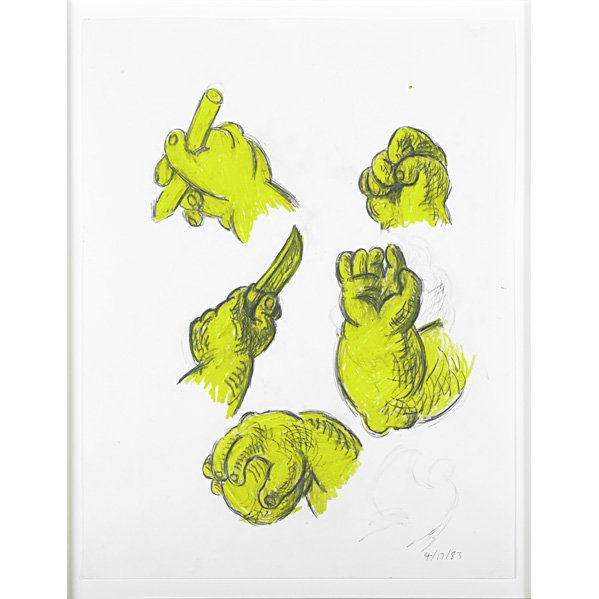 Tom Otterness (American, b. 1952): Untitled, 1983; Graphite and oil stick (framed); Dated; 24 3/4" x 19" (sheet); Provenance: Private Collection, New York