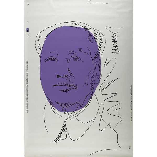 After Andy Warhol (American, 1928-1987): Mao, 1989-90; Screenprint in colors on wallpaper; 44" x 29 1/2"; Publisher: Andy Warhol Estate; Provenance: Private Collection, Virginia