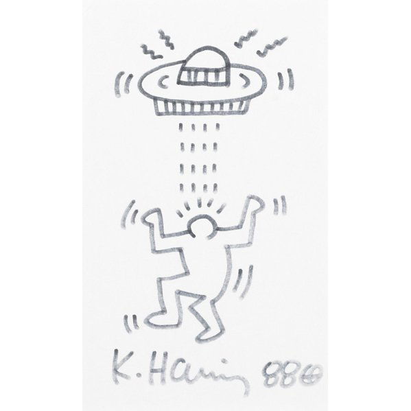 Keith Haring (American, 1958-1990): Untitled, 1988; Marker on index card; Signed and dated; 5" x 3" (sheet); Provenance: Private Collection