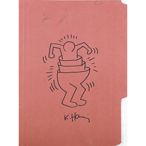 Keith Haring (American, 1958-1990): Untitled; Ink on folder; Signed; 11 5/8" x 8 3/4" (sheet); Provenance: Private Collection