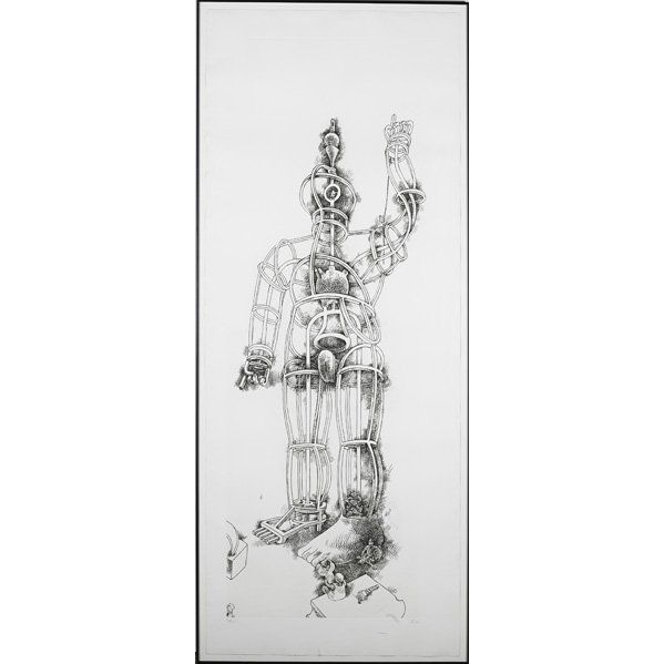 Tom Otterness (American, b. 1952): Giant, 1994; Engraving and drypoint (framed); Initialed and numbered 6/25; 79 1/2" x 31 1/4" (sheet); Publisher: Brooke Alexander Editions, New York; Provenance: Private Collection