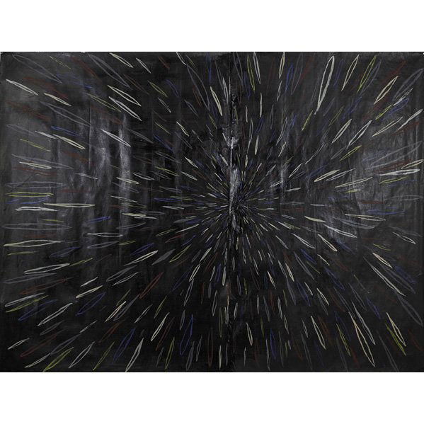 Chris Johanson (American, b. 1968): Energy Burst, 1999; Acrylic on paper; Signed and dated; 76 1/8" x 103 1/4" (irregular sheet); Provenance: Private Collection, New York