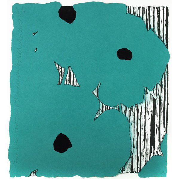 Donald Sultan (American, b. 1951): Five Blue Flowers with Flocked Centers, 2002; Mixed media print on handmade paper (framed); Signed, dated, titled and numbered 11/12; 52" x 50" (irregular sheet); Provenance: Private Collection