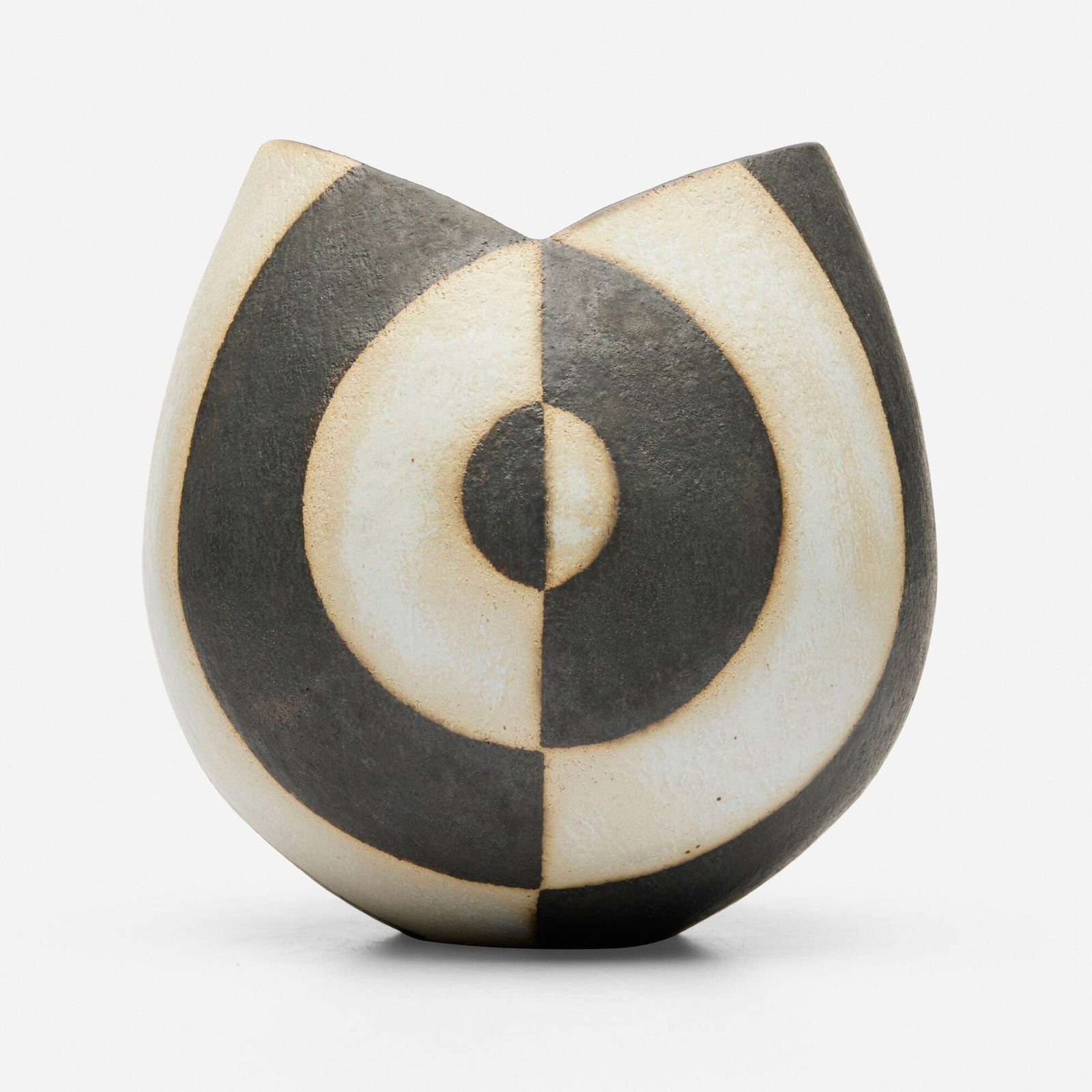 John Ward, Black and White Double Grooved Pot: John Ward Black and White Double Grooved Pot 1996glazed stoneware 7.75 h x 7.75 w x 7.5 d in (20 x 20 x 19 cm) Impressed artist's chop mark to underside 'JW'. Sold with a digital copy of the i