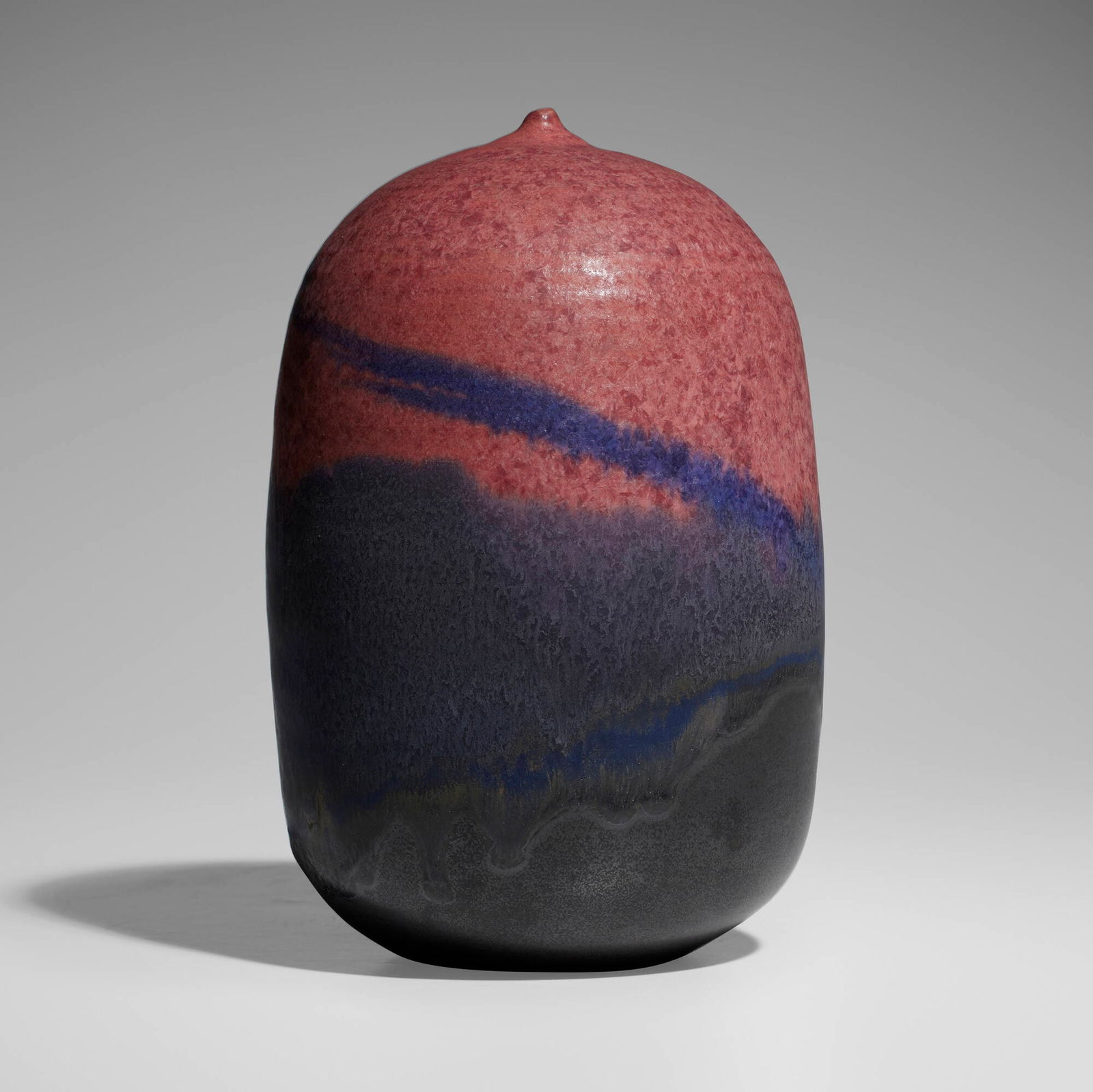 Toshiko Takaezu, Closed Form (with rattle): Toshiko Takaezu Closed Form (with rattle) c. 1993glazed porcelain 8 h x 4.75 dia in (20 x 12 cm) Incised signature to underside 'TT'. Provenance: Collection of Arthur J