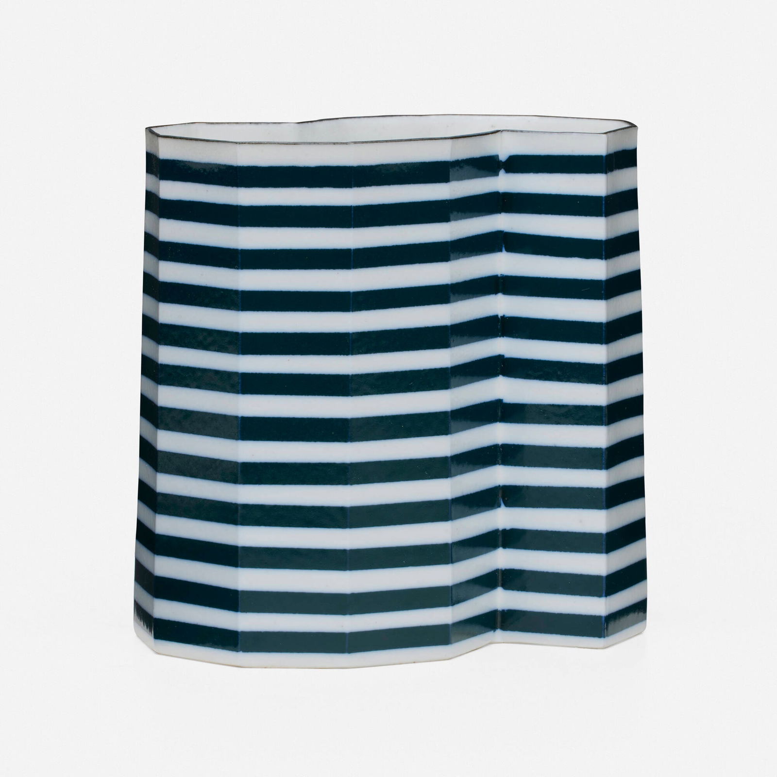 Bodil Manz, Fourteen Angles Form: Bodil Manz Fourteen Angles Form 1998transfer-decorated porcelain 4.75 h x 5.25 w x 3.5 d in (12 x 13 x 9 cm) Glazed signature to underside 'Bodil Manz' with artist's cipher. Sold with a digita