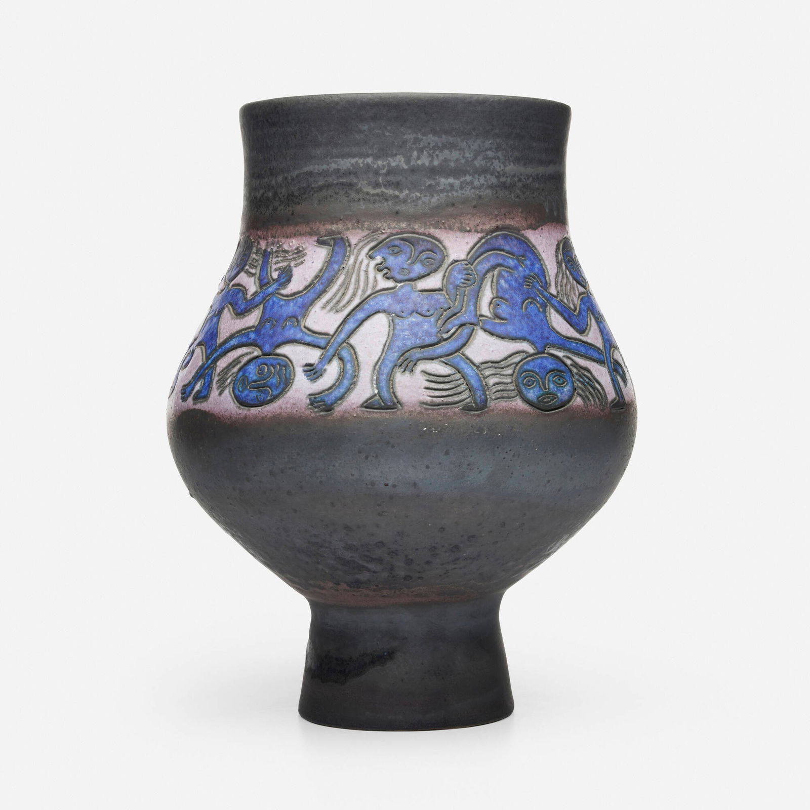 Edwin and Mary Scheier, Vase with figures: Edwin and Mary Scheier Vase with figures 1990glazed stoneware 15.25 h x 11.5 dia in (39 x 29 cm) Incised signature and date to underside '90-Scheier'. This work will ship f