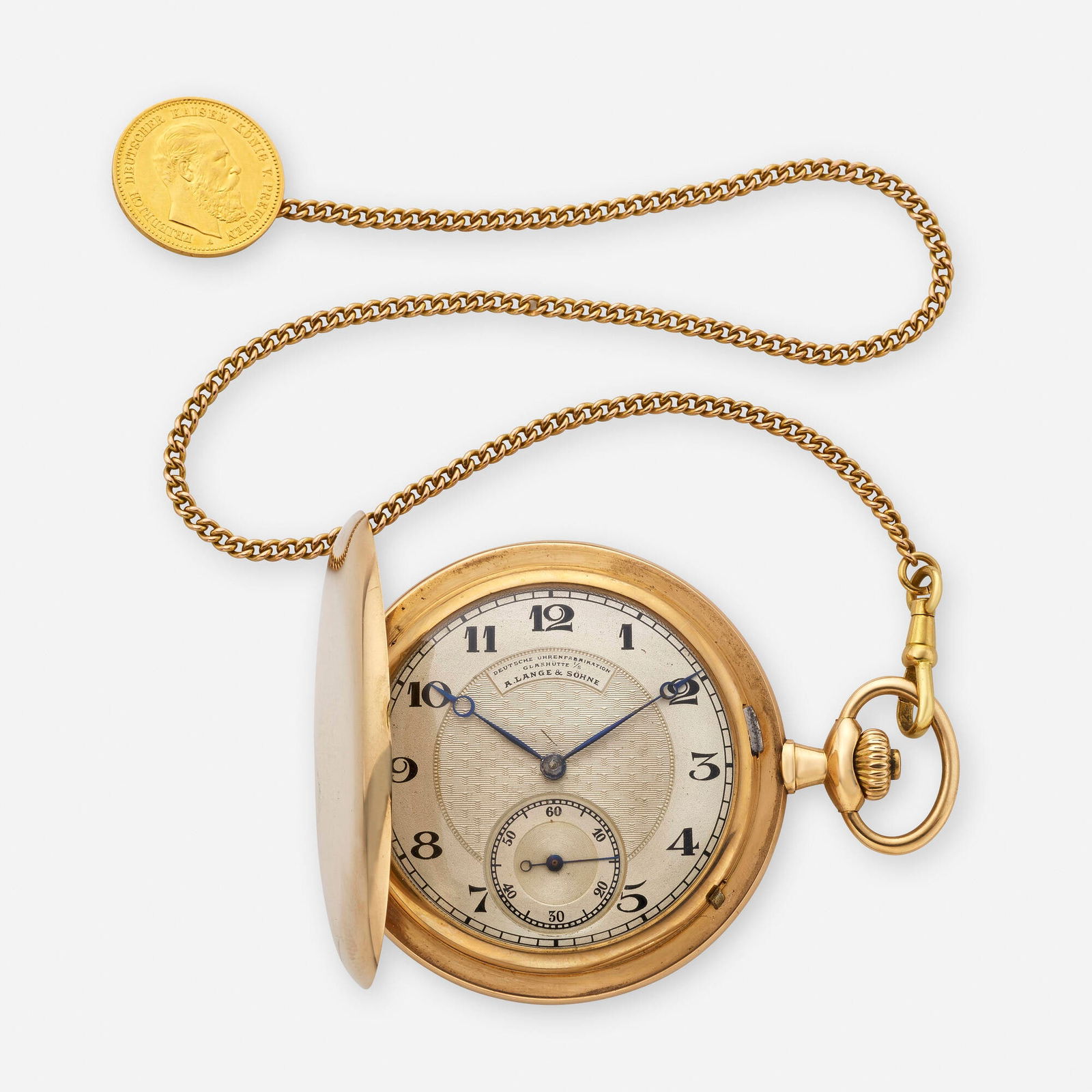 A. Lange & Sohne, Gold pocket watch with chain and 1888 coin (1 of 3)
