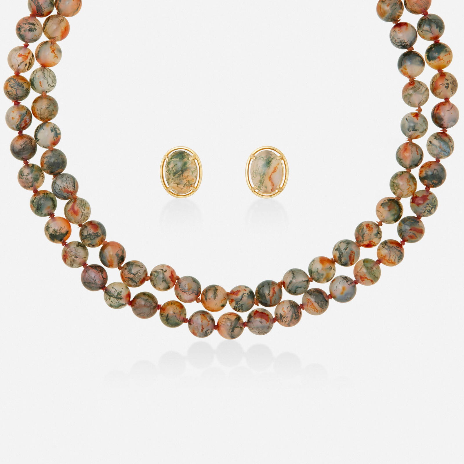 Gump's, Moss agate and gold necklace and earrings (1 of 4)