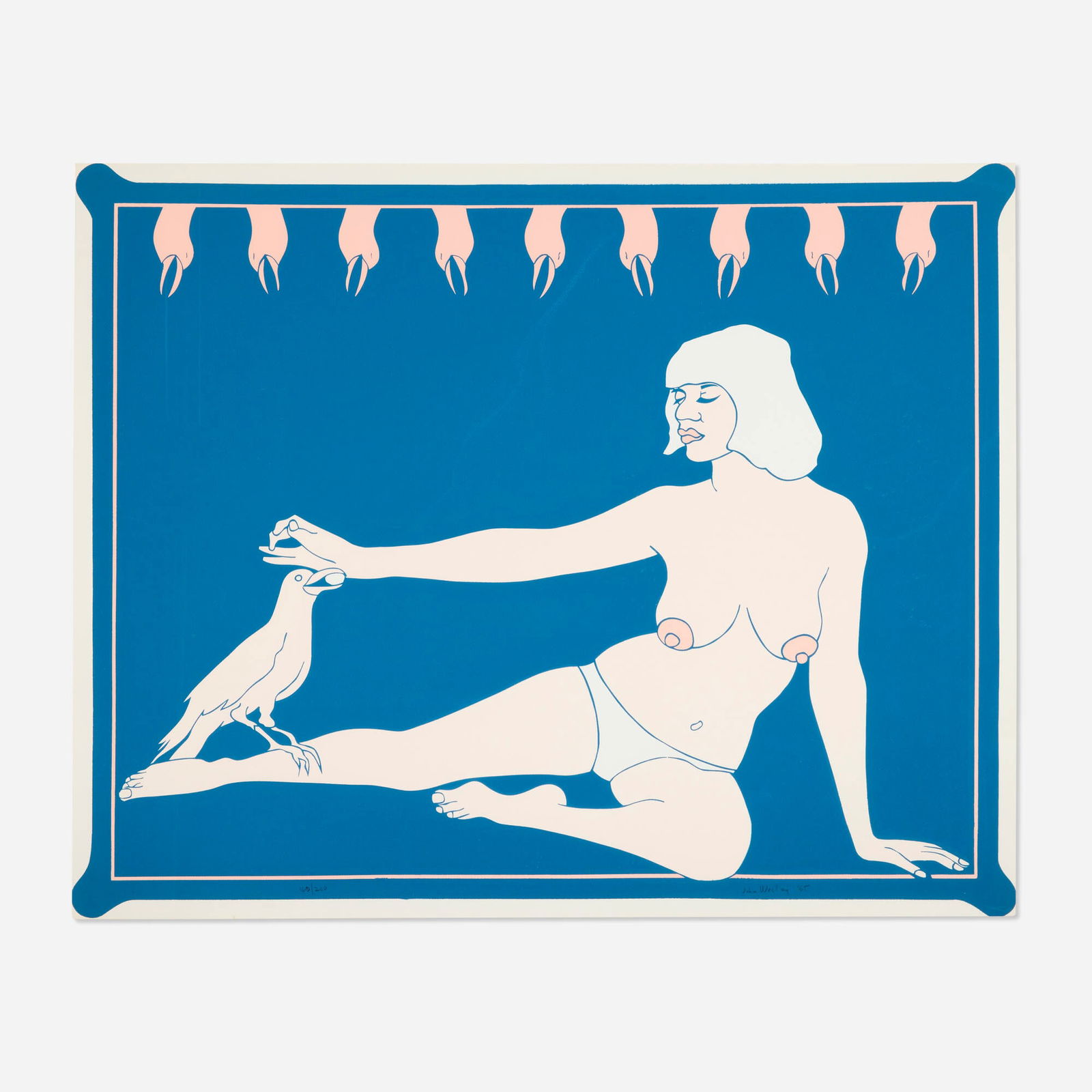 John Wesley, Bird Lady (from the 11 Pop Artists, Volume II portfolio): John Wesley Bird Lady (from the 11 Pop Artists, Volume II portfolio) 1965screenprint in colors 24 h x 30 w in (61 x 76 cm) Signed, dated and numbered to lower edge '160/200 John Wesley '65'. T