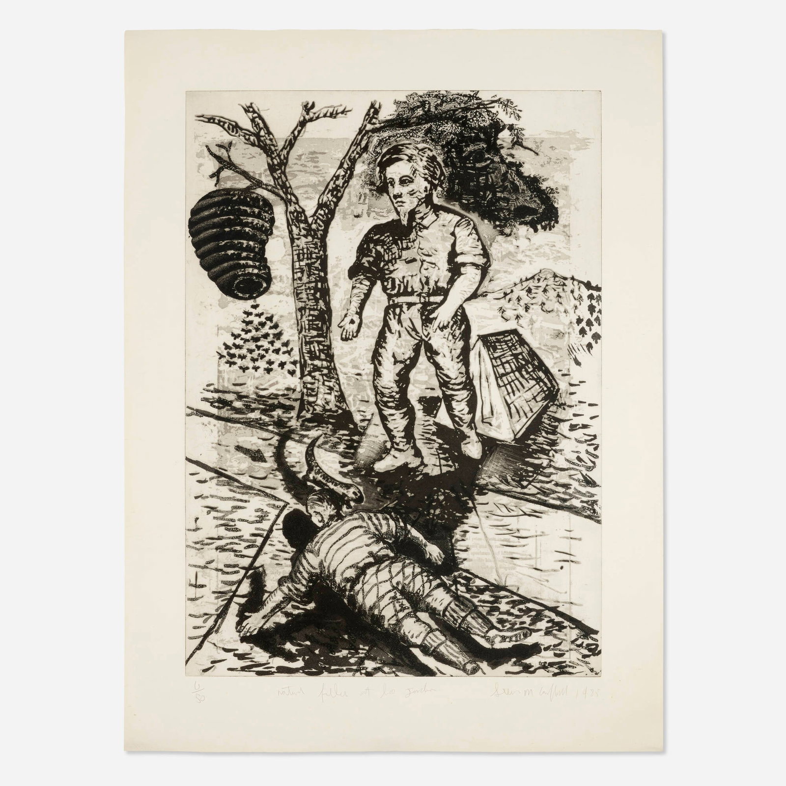 Steven Campbell, Natural Follies at Bee Junction: Steven Campbell Natural Follies at Bee Junction 1985 etching and aquatint image: 38 h x 27.25 w in (97 x 69 cm) sheet: 47.5 h x 35.25 w in (121 x 90 cm) Signed, titled, dated and numbered to