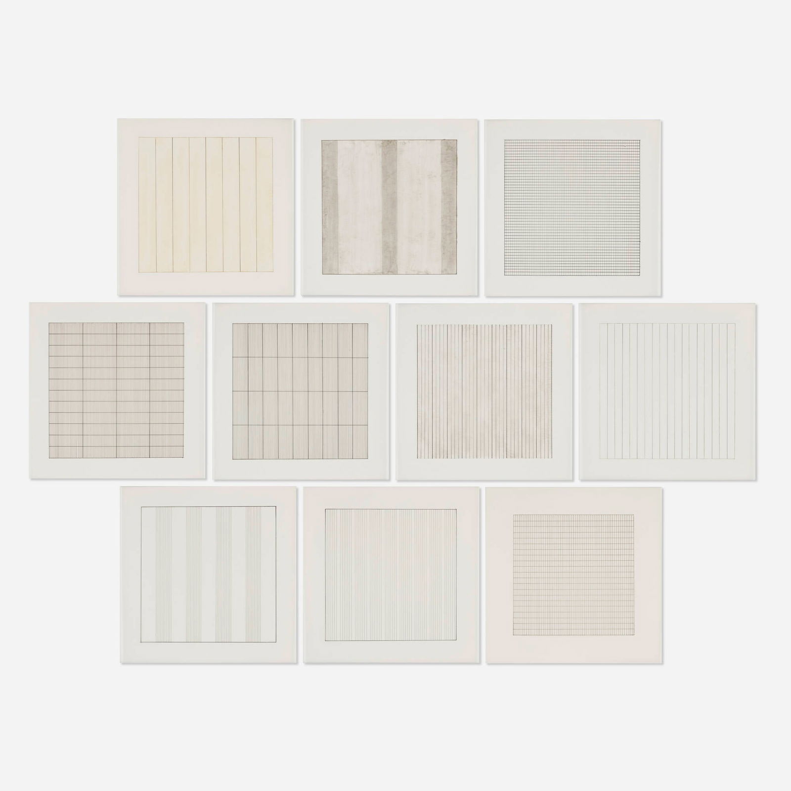 Agnes Martin, Paintings and Drawings: Stedelijk Museum Portfolio: Agnes Martin Paintings and Drawings: Stedelijk Museum Portfolio 1990lithograph on vellum parchment, book image: 9 h x 9 w in (23 x 23 cm) sheet: 11.75 h x 11.75 w in (30 x 30 cm) This compl