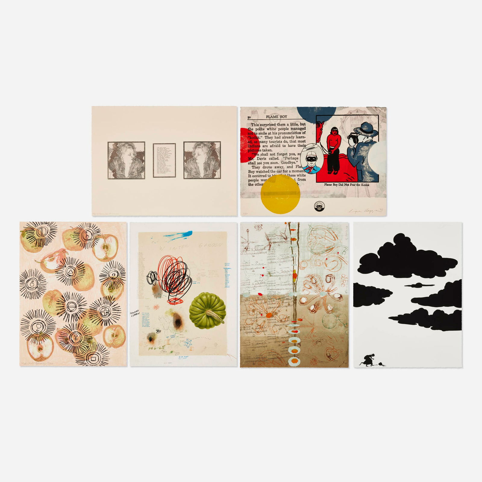 Various Artists, Collective Impressions portfolio: Various Artists Collective Impressions portfolio 1998lithograph in colors 18 h x 24 w in (46 x 61 cm) Lot includes Kara Walker, Untitled, Judy Pfaff, Cost of Seed, Enrique Chagoy