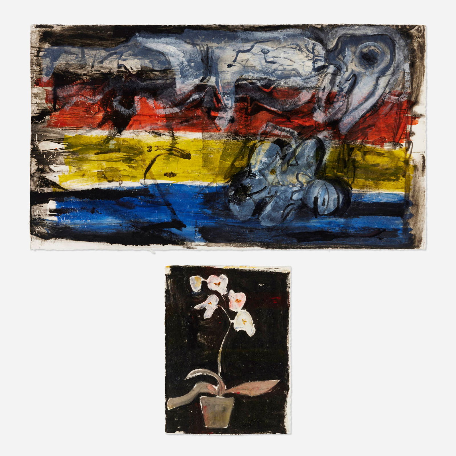 John Walker, Untitled (two works): John Walker Untitled (two works) 1994, 1999monoprint on Tullis SB handmade paper 75 h x 42.5 w in (190 x 108 cm) 32.5 h x 24.5 w in (83 x 62 cm) Signed and dated to lower edge of each work