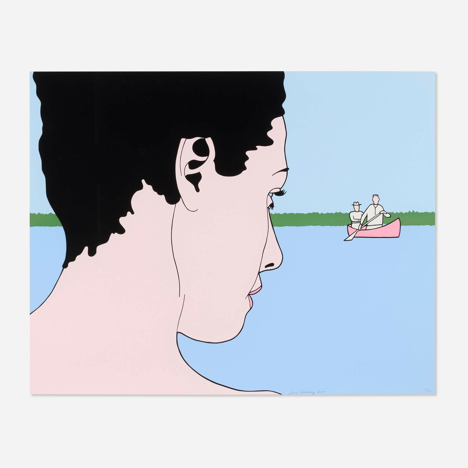 John Wesley, Boyfriends (for Parkett 62): John Wesley Boyfriends (for Parkett 62) 2001screenprint in colors image: 27.5 h x 34.75 w in (70 x 88 cm) sheet: 31.375 h x 38.75 w in (80 x 98 cm) Signed, dated and numbered to lower edge