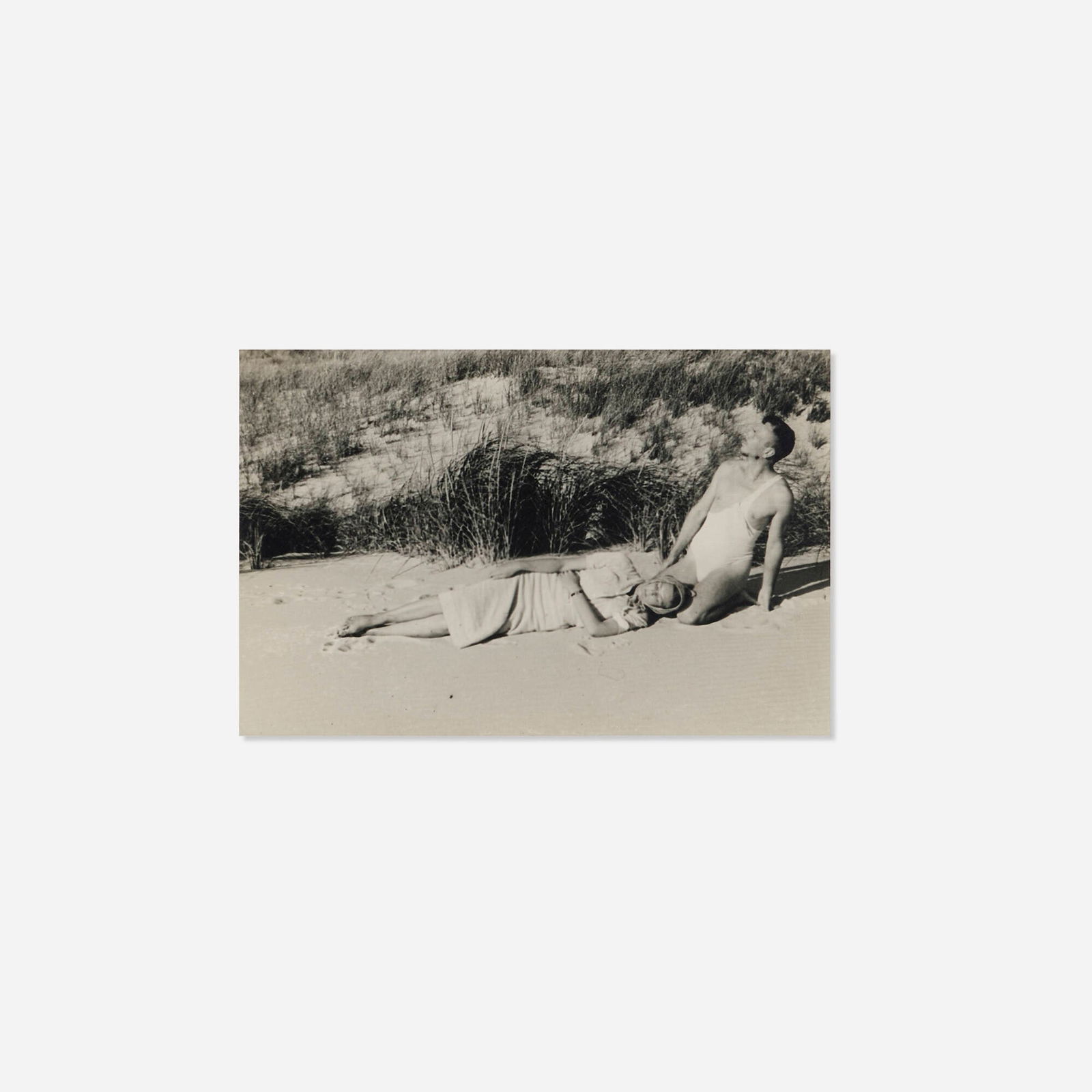 PaJaMa (Paul Cadmus, Jared French and Margaret French), Margaret French and Jared French: PaJaMa (Paul Cadmus, Jared French and Margaret French) Margaret French and Jared French, Fire Island 1938vintage gelatin silver print 4.375 h x 6.5 w in (11 x 17 cm) Inscribed to verso 'MF and