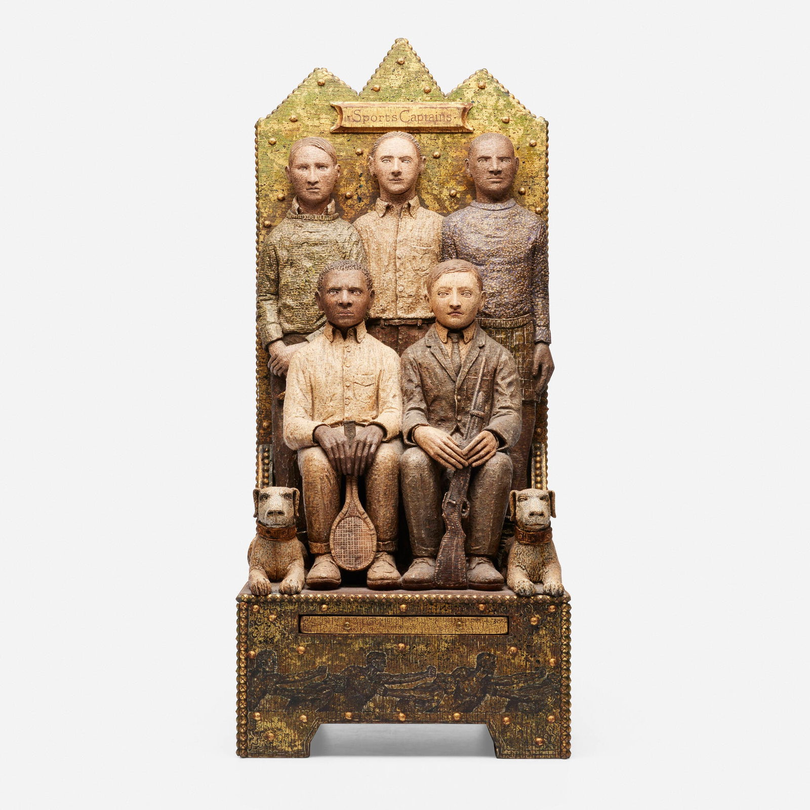Richard Cleaver, Sports Captains: Richard Cleaver Sports Captains 1996 wood, gold leaf, oil paint 32.75 h x 14.25 w x 14.5 d in (83 x 36 x 37 cm) Provenance: Steinbaum Krauss Gallery, New York | Collection of A