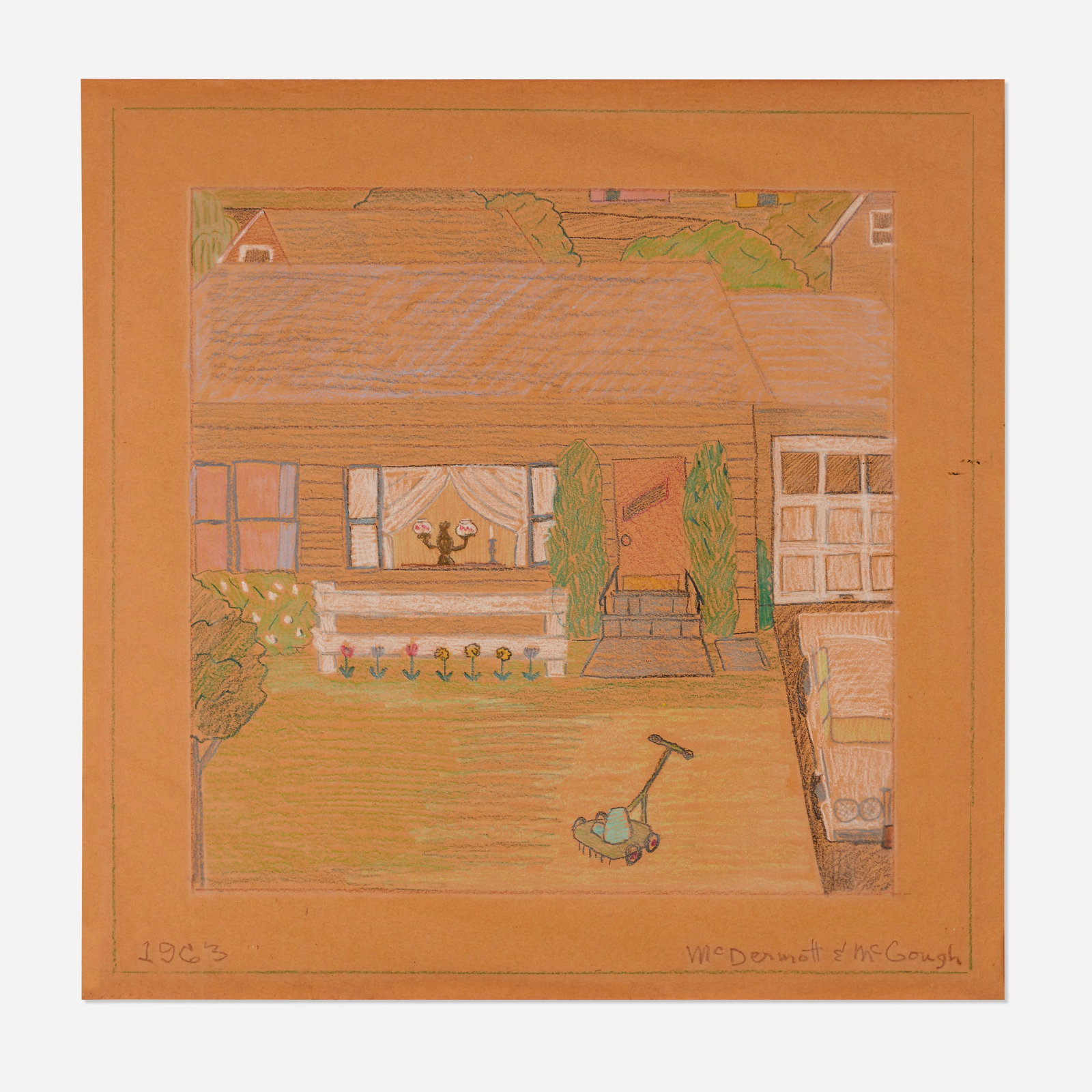 McDermott & McGough, Untitled: McDermott & McGough Untitled unknowncrayon on paper image: 22 h x 22 w in (56 x 56 cm) sight: 23.5 h x 23.5 w in (60 x 60 cm) Artists McDermott and McGough often 'dated' their works based o