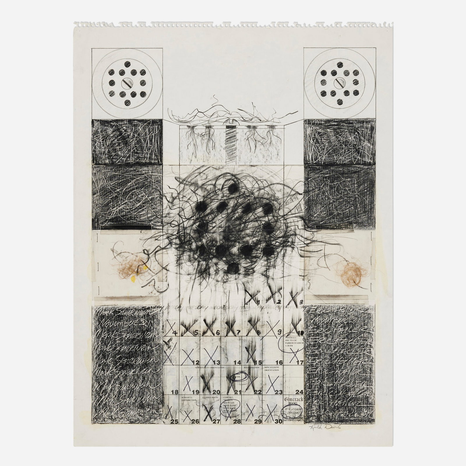 Keith Davis, Untitled (Calendar): Keith Davis Untitled (Calendar) mixed media on paper 24 h x 18 w in (61 x 46 cm) Signed to lower right 'Keith Davis'. Provenance: Private Estate, Newberg, OR | Private Collec
