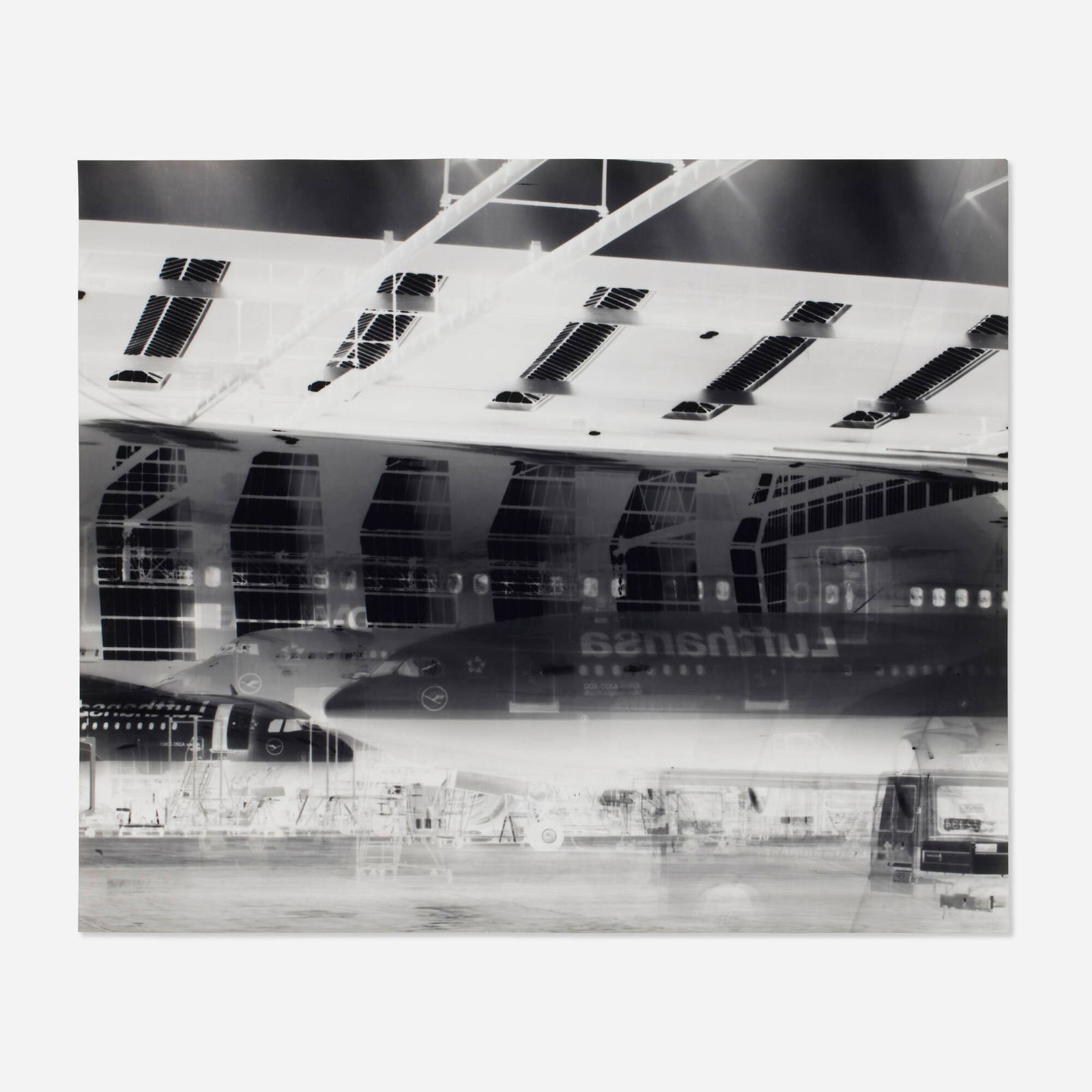 Vera Lutter, Frankfurt Airport Hangar 5: May 2001 (Several Planes Inside Hangar): Vera Lutter Frankfurt Airport Hangar 5: May 2001 (Several Planes Inside Hangar) 2001gelatin silver print 19.75 h x 23.75 w in (50 x 60 cm) Signed, titled and dated to verso 'Frankfurt Airport